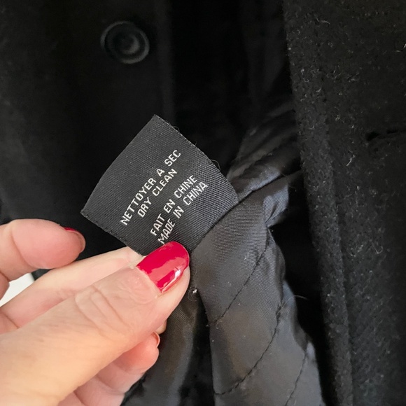 Vintage Bosco Men’s dress coat Pea coat Pockets Black Charcoal Wool blend Sz 42 - Picture 12 of 13